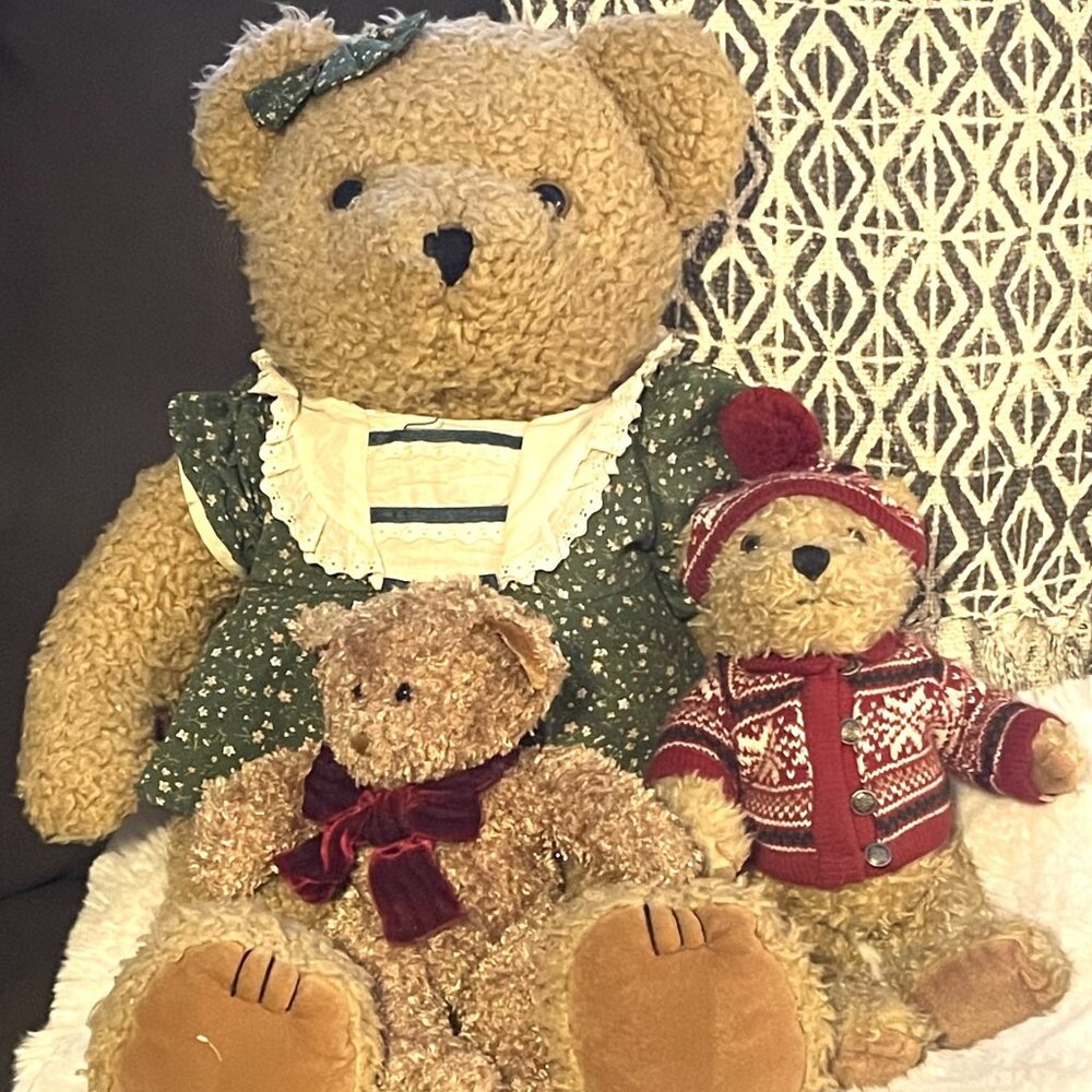 Family of Three Fuzzy Teddy Bears - 24", 12" and 10"